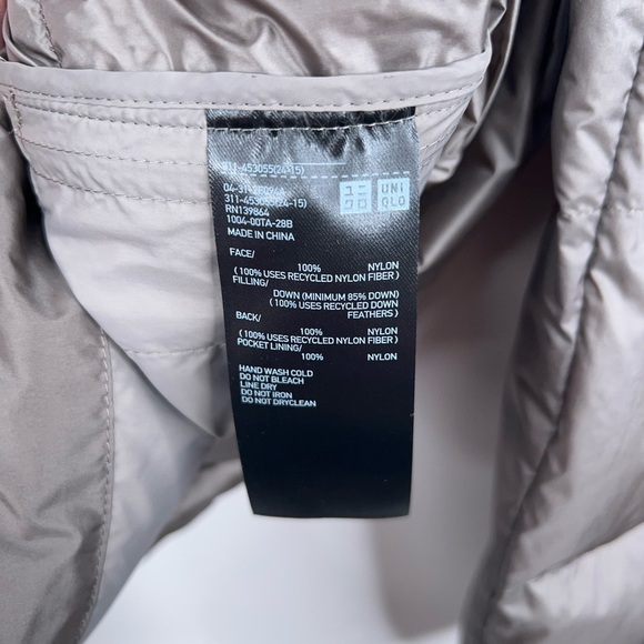 Uniqlo Recycled Down Jacket Gray Brown Quilted Puffer Unisex Size Medium - Picture 8 of 12